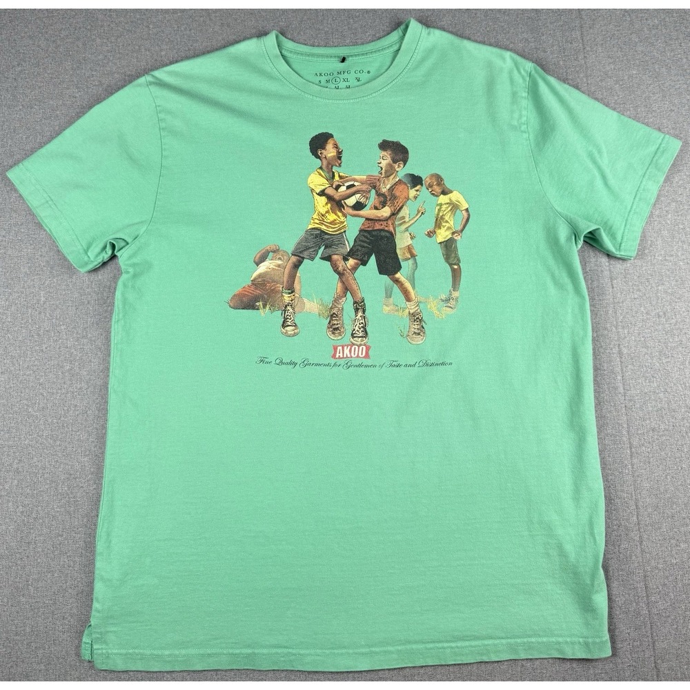 AKOO MFG Co Mens Large Green Graphic T Shirt Football Streetwear Hip Hop